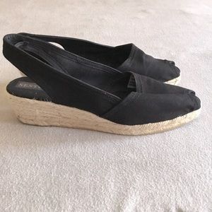Sesto Meucci Lona Black Canvas Wedge Espadrilles Size 8
